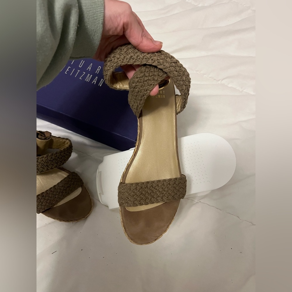 Stuart Weitzman Alexlo Swamp Crochet Espadrille Wedge Sandals - Picture 2 of 11